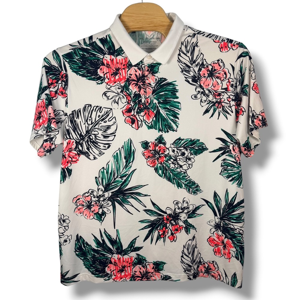 Under Armour Playoff Polo Mens 2XL White Floral Performance Golf Polyester Blend